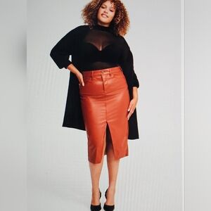 Torrid Pleather Midi Skirt Front Slit SZ 24 Brown